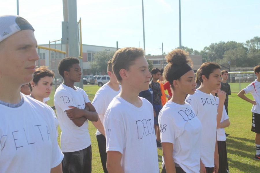 JROTC members line up in preparation for the games of their field day event.
