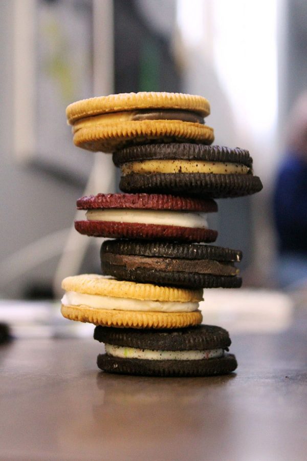 Stacked on top of each other, the new Oreo flavors include chocolate peanut butter cake, peanut butter, red velvet, double chocolate, cinnamon bun and birthday cake. The cookies were passed around the classroom as all staff members tasted each flavor and decided their favorite. 