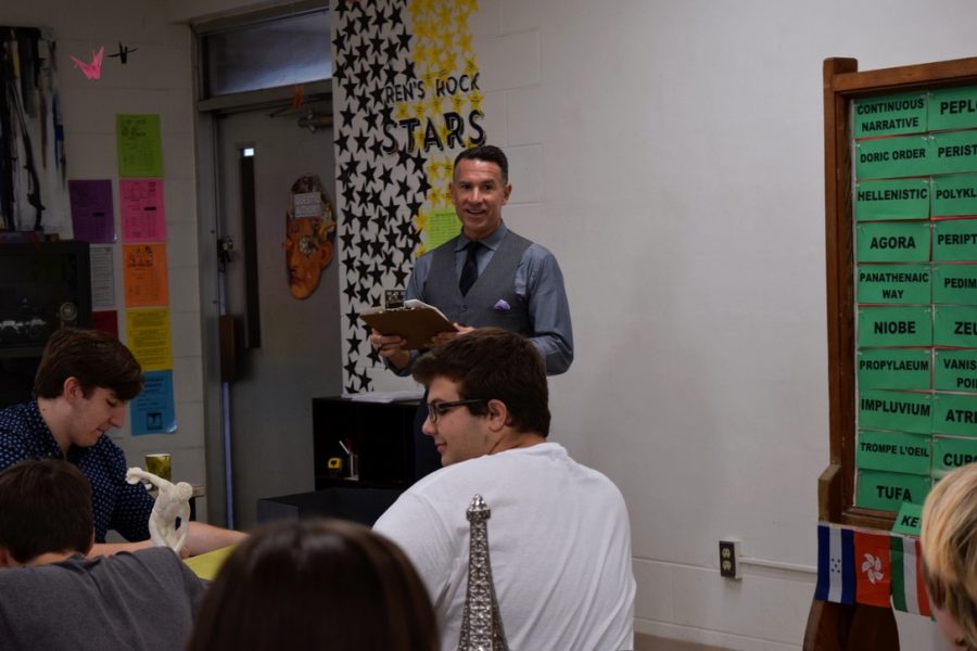 Beginning class with a review sessions Ap art history teacher William Renniger asks engaging questions to his third period class Thursday Sept. 17. When opening up about his mental health Renninger stated “I think it’s important to demystify it so it's not something that’s shameful, so people recognize this is pretty common,”.