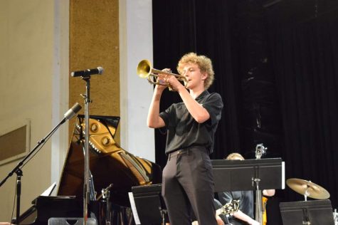 Trumpet in hand, freshman Jack Bricklemyer performs. The concert was held before the jazz band’s Music Performance Assessment, known as MPA, where the band was judged on a scale of poor to superior.