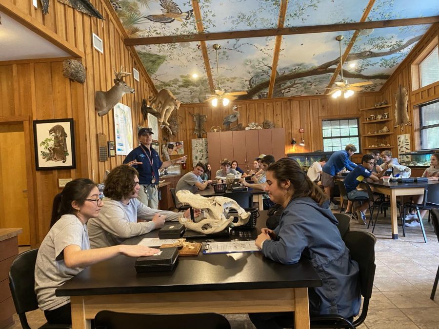 Sitting and listening to an employee at the Crystal Springs Preserve, students learn about the pH levels of the Hillsborough River and Spring. During the lab, students took samples of the water and tested the pH and nitrate levels.  