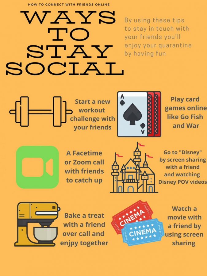 Showing a few tips to help people stay social while in quarantine, the infographic gives ideas, like a movie night and a new workout regime. I have used some of these tips in the past and they proved to be enjoyable for my friends and I.  