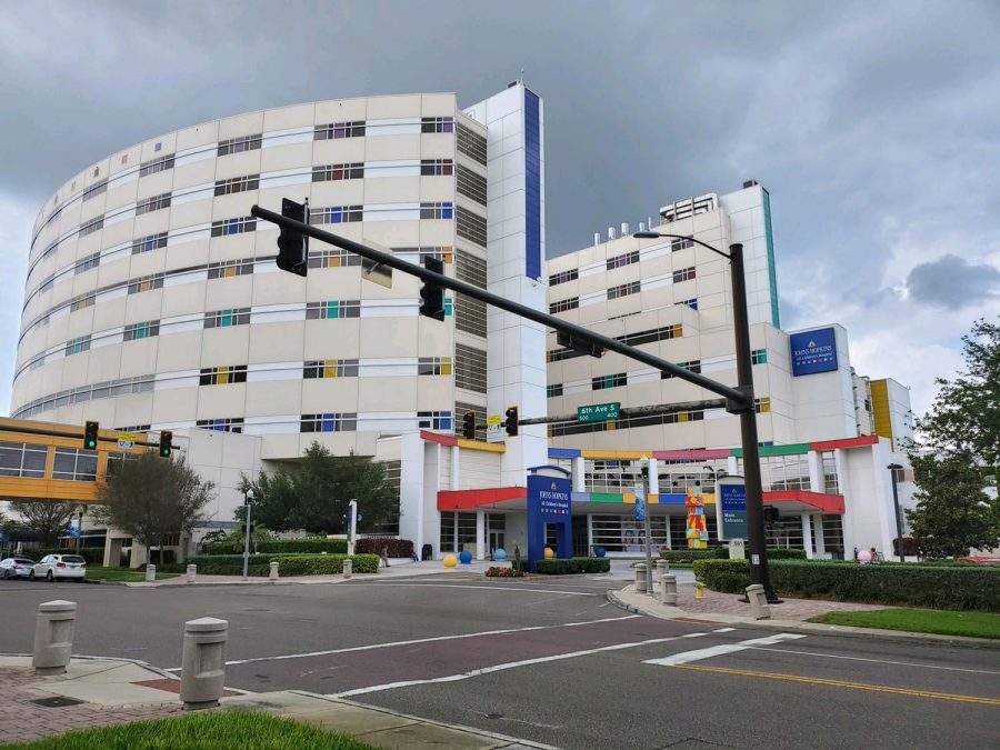 Against a backdrop of clouds, Johns Hopkins All Children’s Hospital stands in downtown St. Petersburg. Perno has been working with the hospital since July 2003. 