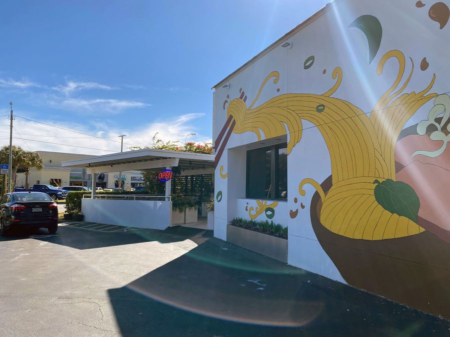 Picturing noodles flowing out of a bowl, restaurant Pho 813 showcases a pho mural outside Henderson. The restaurant offers a variety of Vietnamese food with a classy-casual atmosphere.