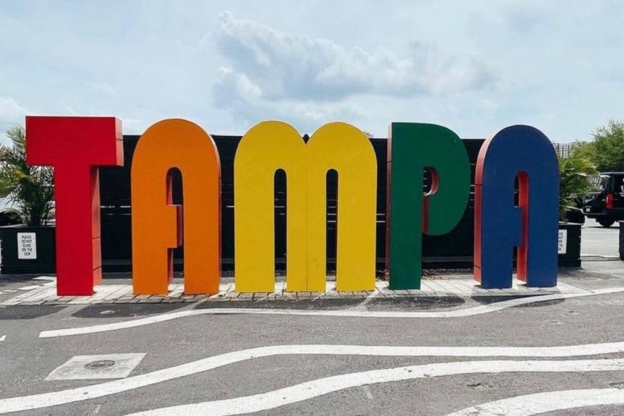 The Tampa sign in Sparkman Wharf is rainbow for the Tampa Pride Parade. Amid the “Don’t Say Gay Bill” controversy, the Ybor City parade was held on March 26.  