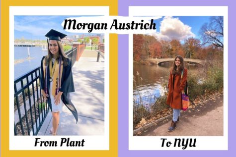 Posing then and now, a former Plant High School student, Morgan Austrich, shares about her experience at NYU. Now, after spending 4 years at Plant High School, Morgan Austrich just finished her first semester as a NYU student double majoring in art history and architecture.  