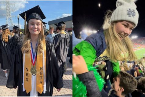 Posing then and now, a former Plant High School student, Lauren Lampinen, shares about her experience at Notre Dame University. Now, after spending 4 years at Plant High School, Lampinen just finished her first semester at Notre Dame as an electrical engineering major.  
