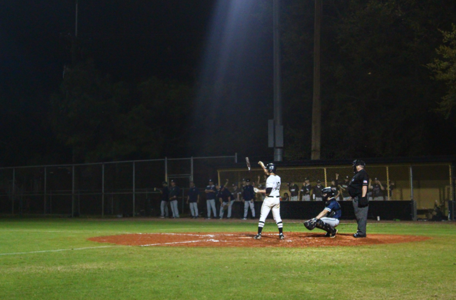 Senior, Hamilton Lee, prepares to hit during the Durant v. Plant game of the year. The final score was 4-2, Panthers. 