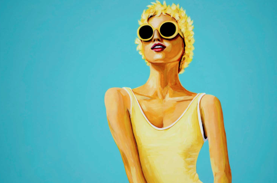 This is the painting Sunny, by Michelle Mardis, it was found at: https://gasparillaarts.com/painting-2023/michelle-mardis?itemId=ex1u61abb2n2yg4kjwlpjgvqy77rav