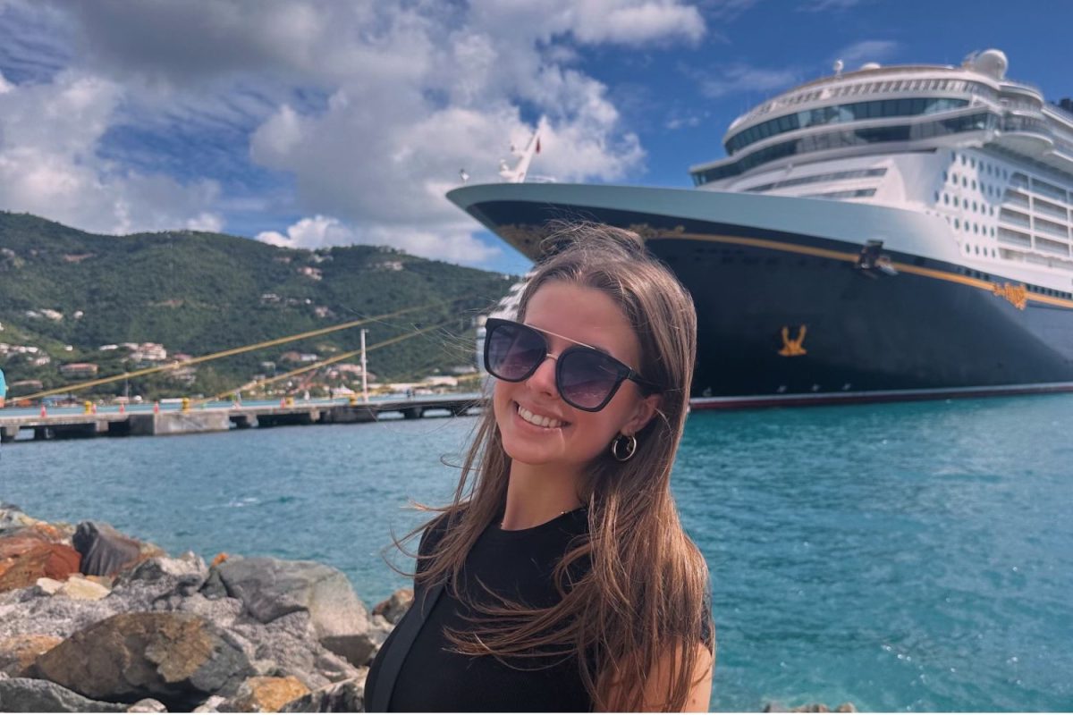 Posing in front of the Disney Fantasy, Sydney smiles while in the British Virgin Islands with her family for winter break. 