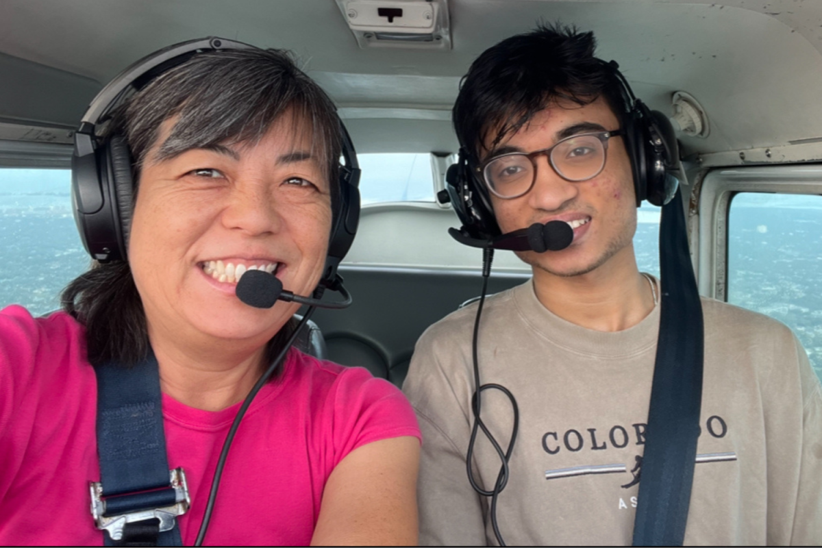 Flight instructor Misa Franklin and student Ayaan Gupta smile for a photo 4,000 feet above the sky. The pair flew over St Petersburg and Clearwater beaches. 