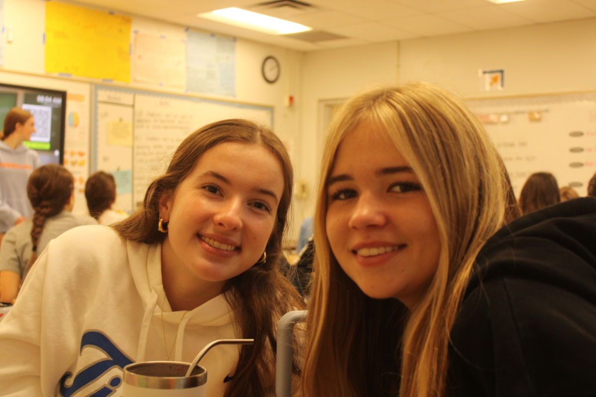 McCall Hardy (10) and Morgan Manley (10) conversate before the meeting starts. This is both Hardy and Manley’s second year in the First Priority Club.
