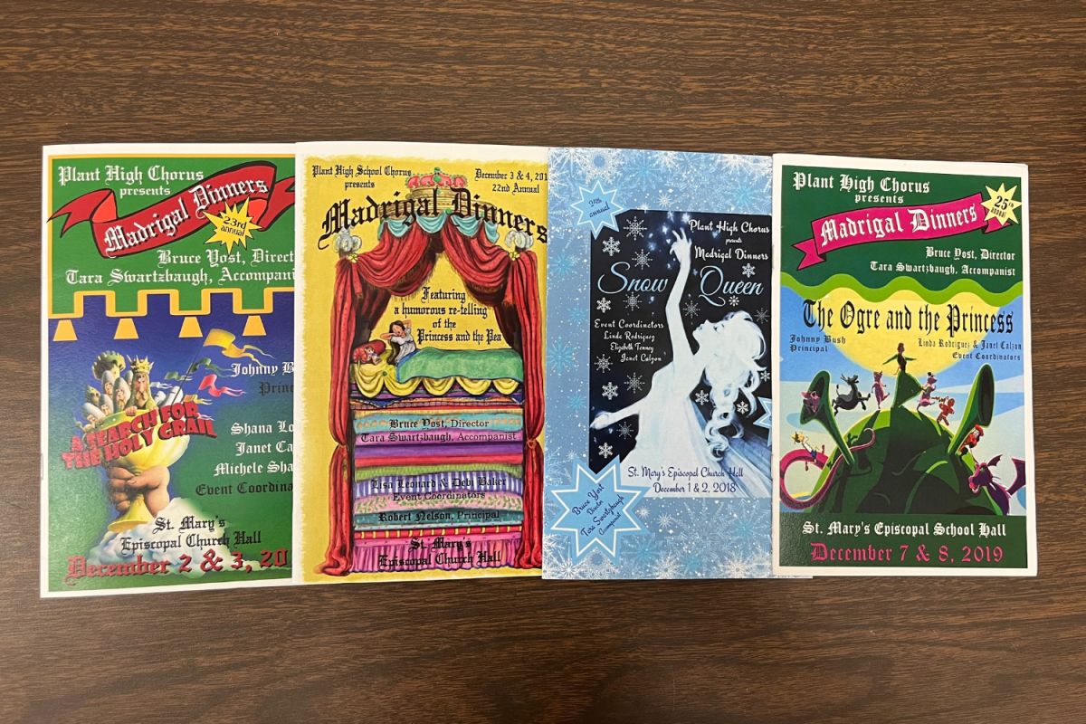 Each Madrigal musical program is laid out. These specific designs were used for past performances.