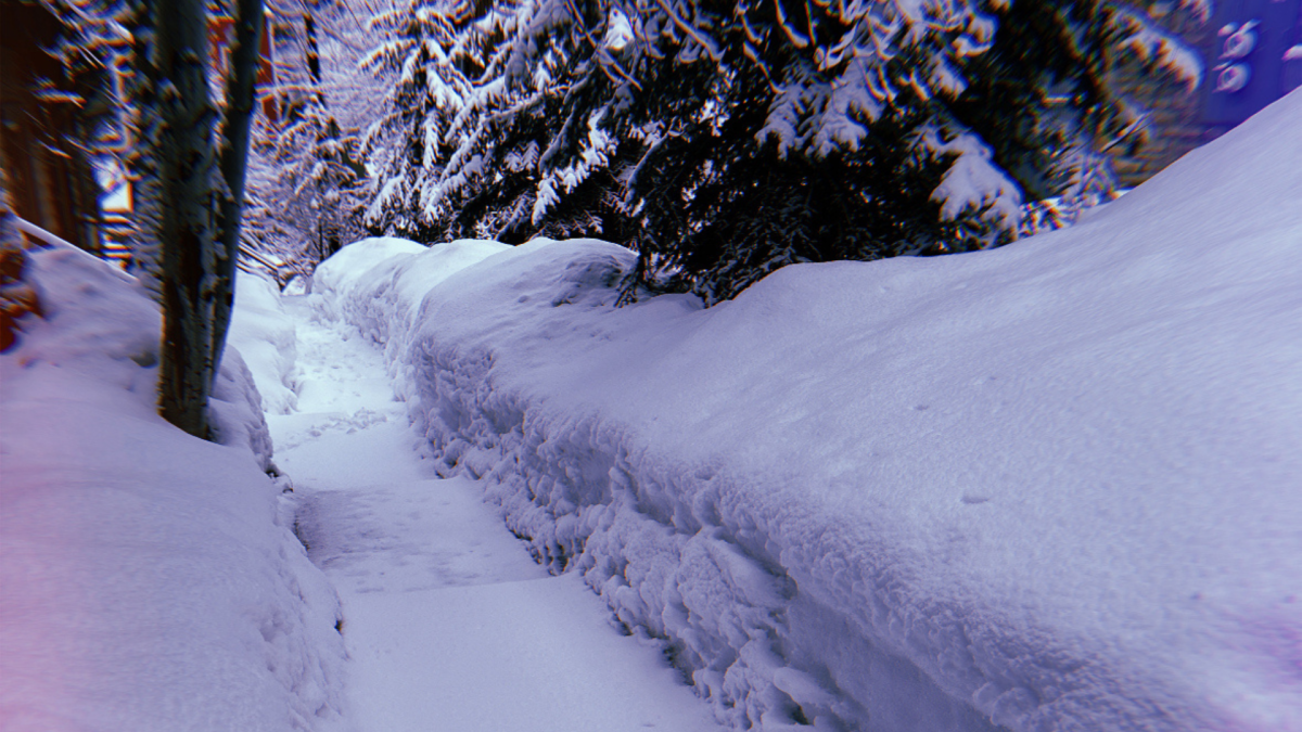 Snow fills the walkways of a Vail sidewalk. Snowy mountains are second on the list of the top five best places to visit for Spring Break. 