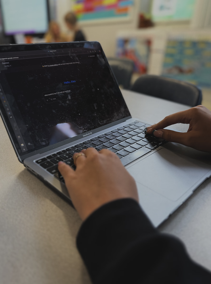  A Plant High School student works on an English assignment using Google’s AI tool, Gemini. The tool gained popularity among students for its ability to assist with tasks like generating flashcards and quizzes. 