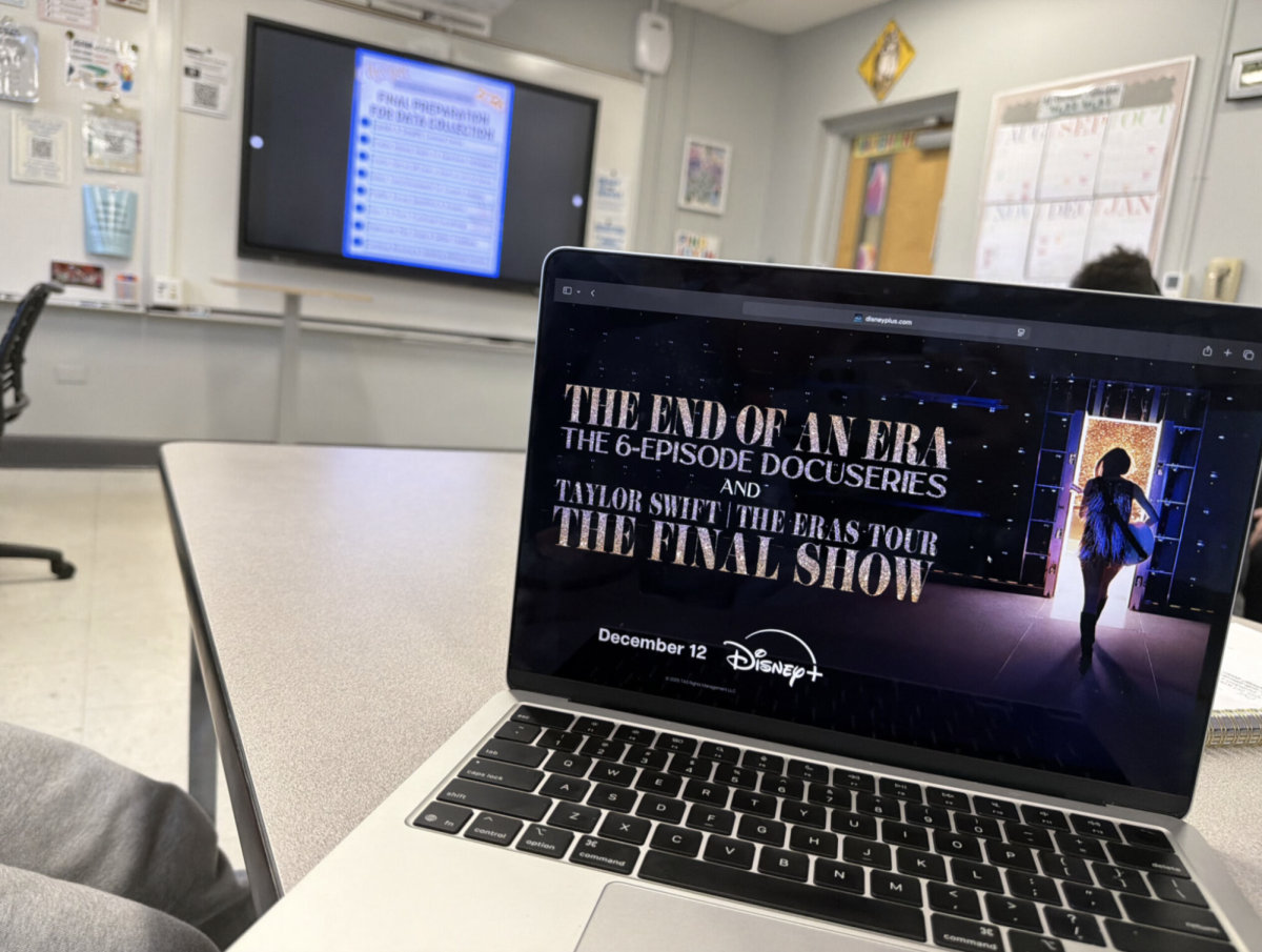 Students are watching The Eras Tour Documentary Series on Disney+ in class. Swift released this series on Dec. 12, 2025.