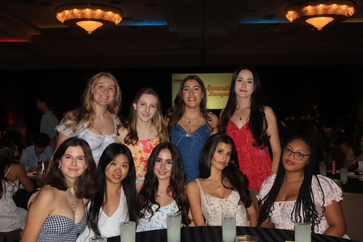 Plant journalism sophomores pose at the awards banquet, ready for a night of fun. Each year, schools all over Florida attend the Florida Scholastic Press Association conference to improve their journalism skills. 