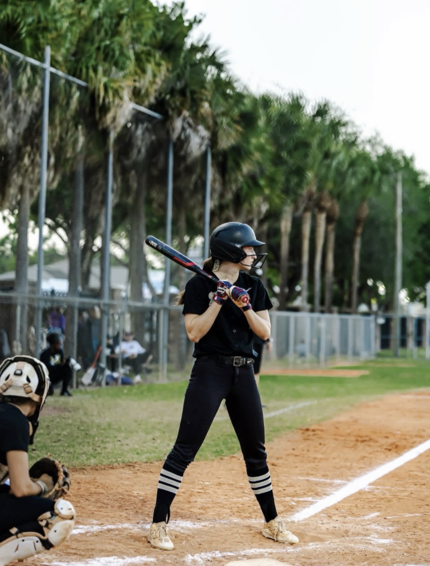 Kate Mitchel Compton (12) prepares to bat during a game. The girls softball team holds a 20-7 record.
